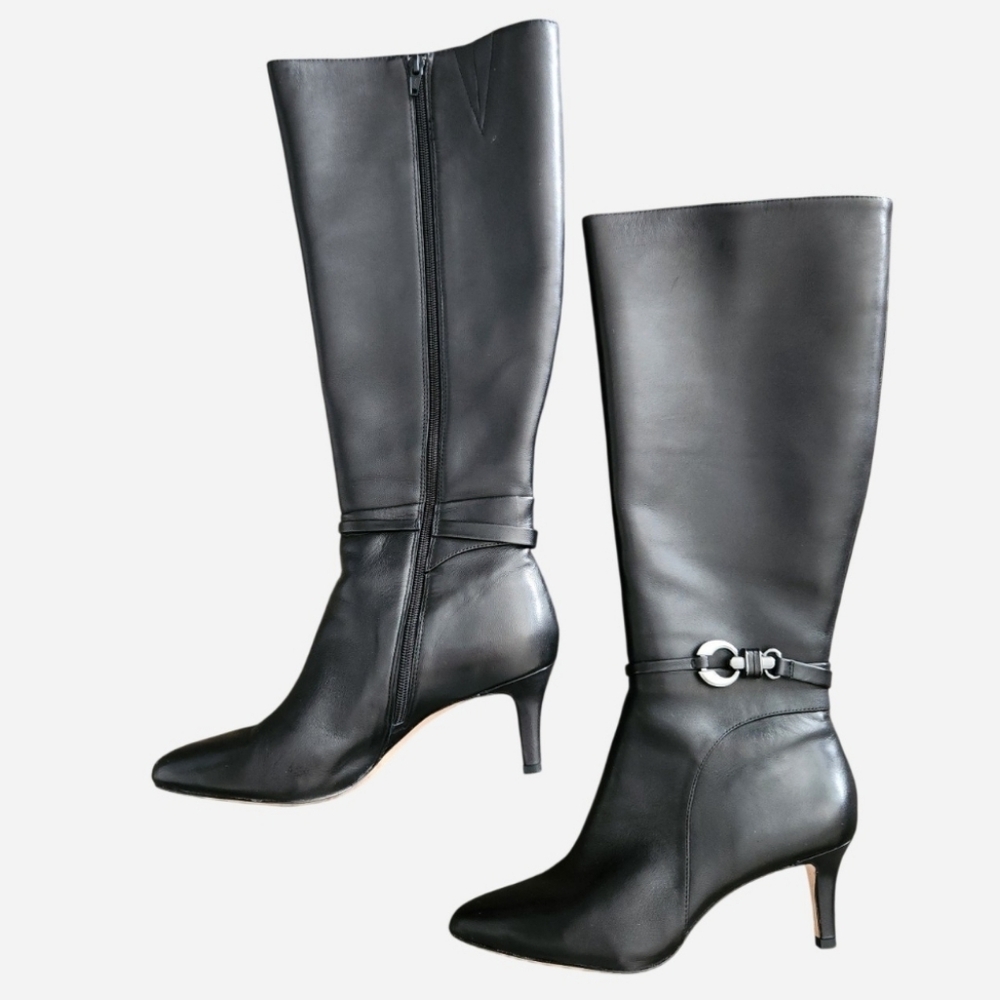 Antonio Melani Tall Black Leather Boots Size 10